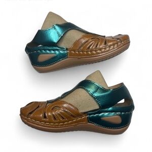 Siketu Metallic Teal Wedge Orthopedic Sandals NIB 5
